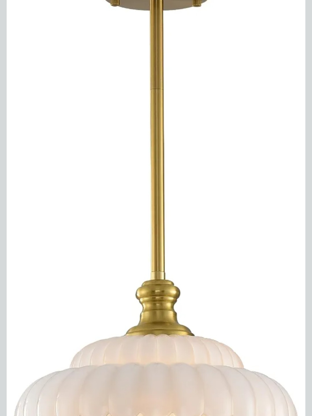 Glass Pendant Light With Soft White Shade and Vintage Brass NIB